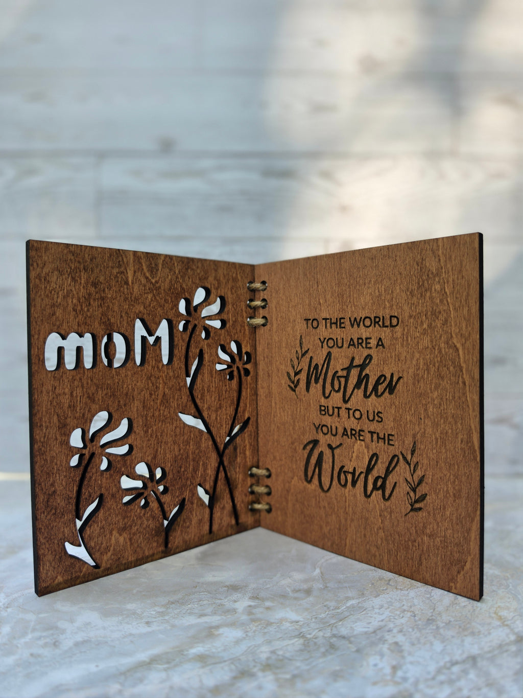Laser engraved wooden card for Mom