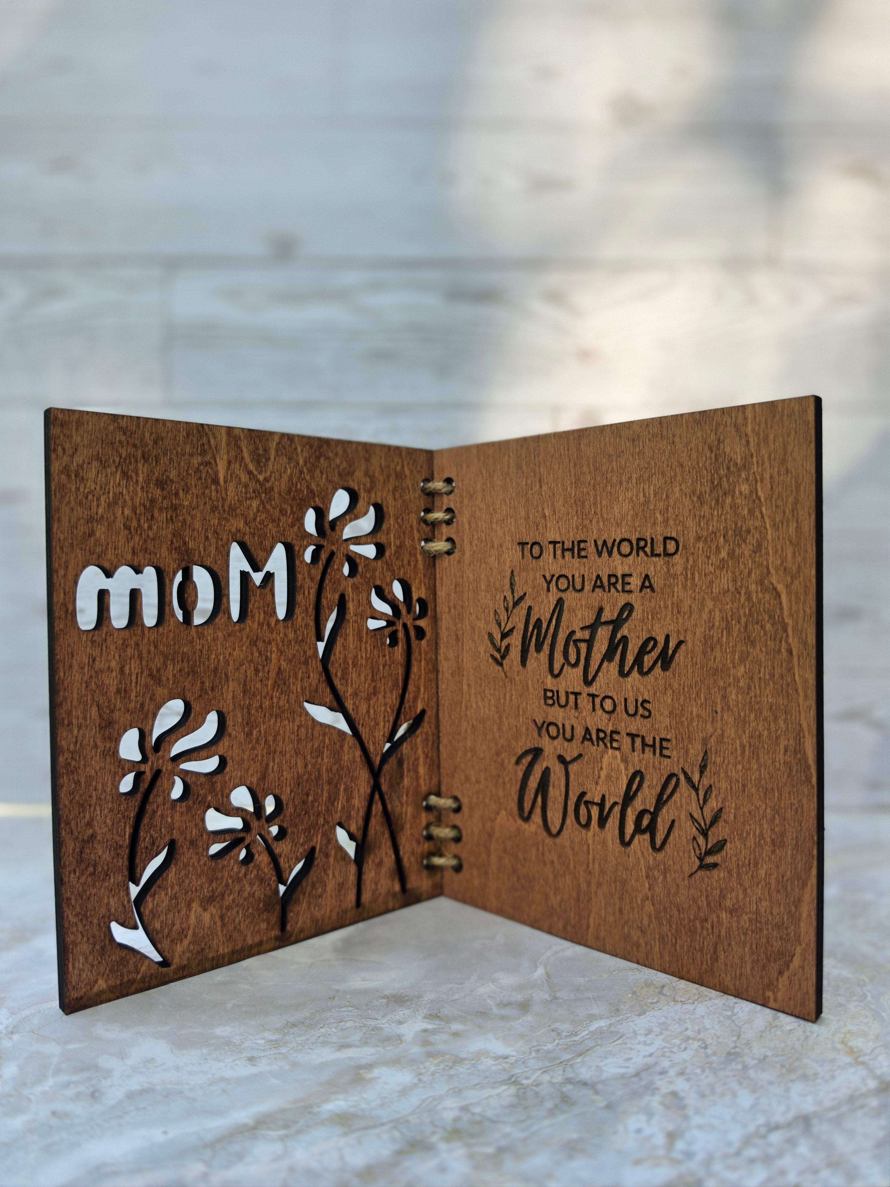 Laser engraved wooden card for Mom